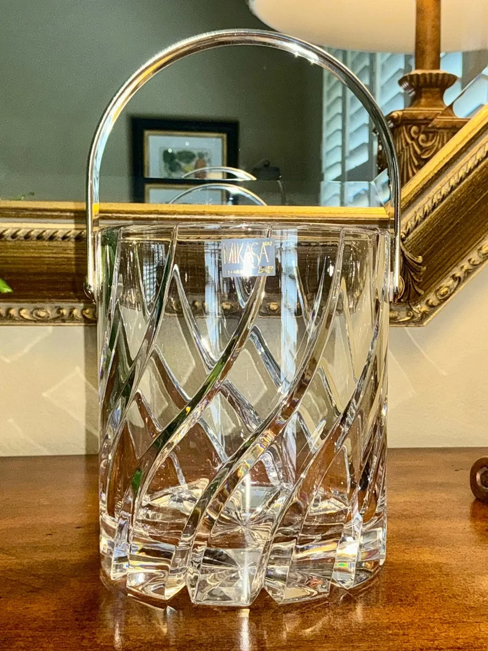 Vintage Mikasa “Olympus” 24% lead Crystal Ice Bucket with Silver Handle 6”